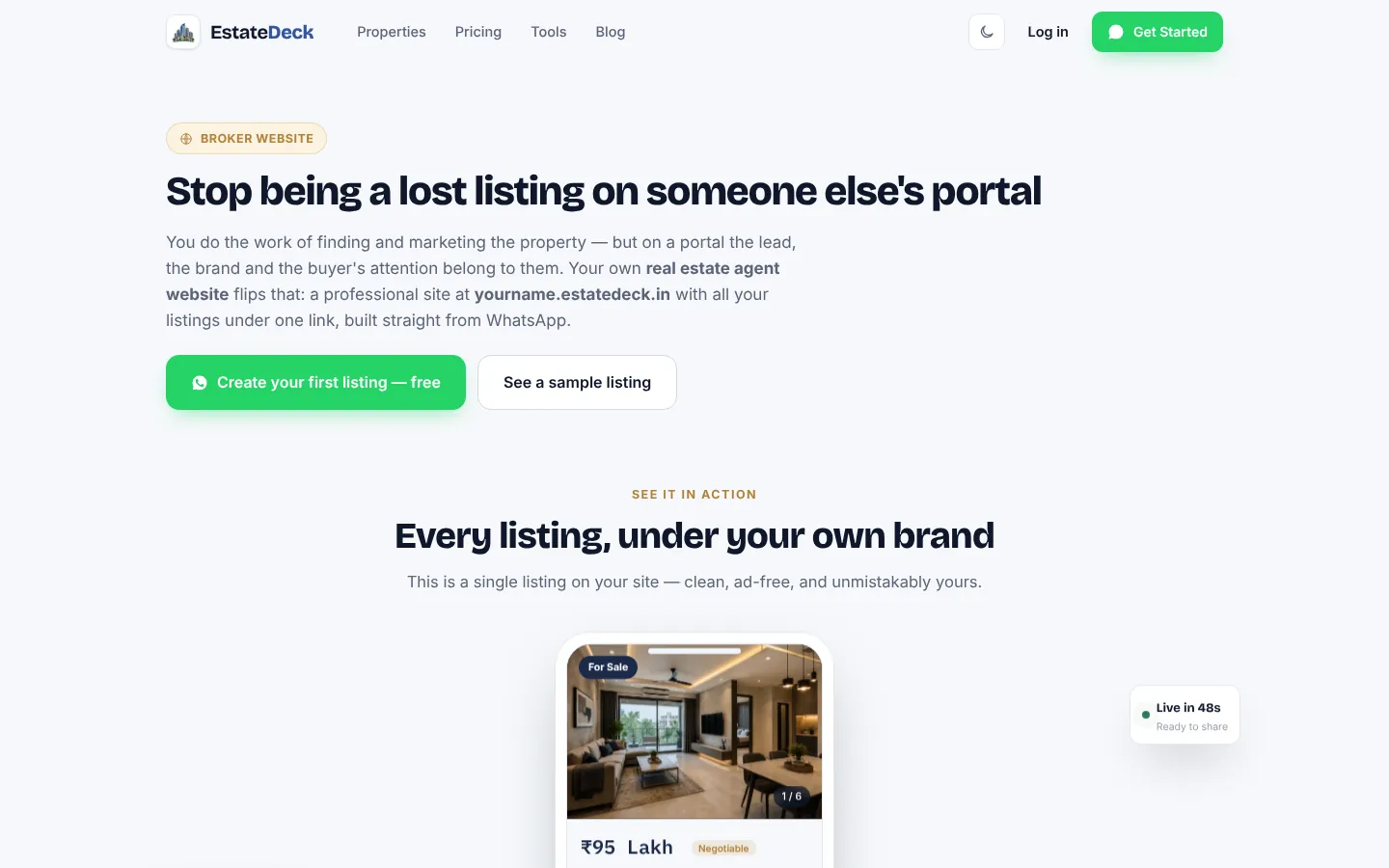 EstateDeck broker website feature page
