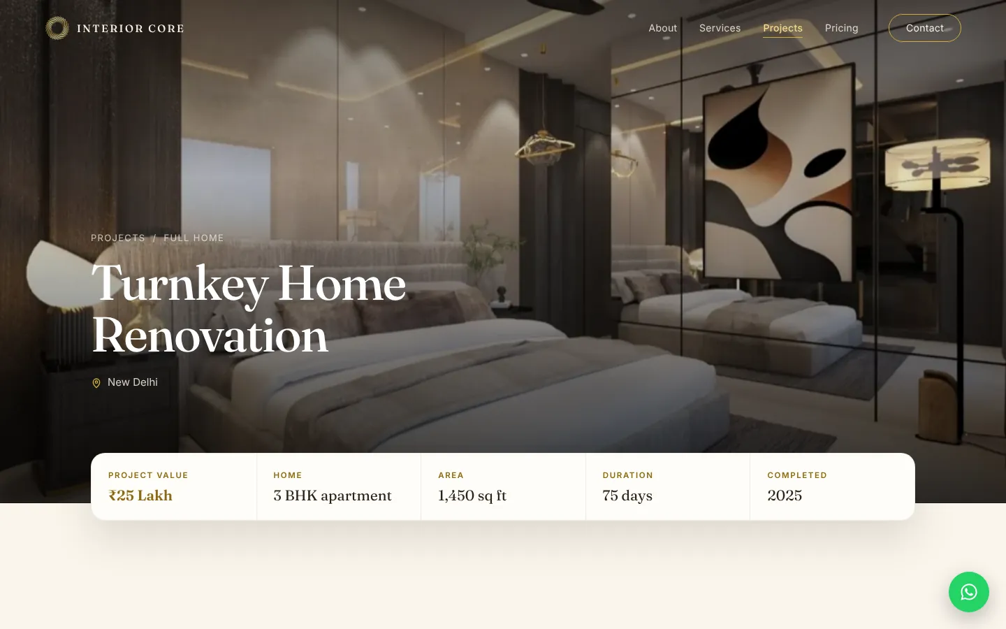 Interior Core project case-study page for a turnkey home renovation