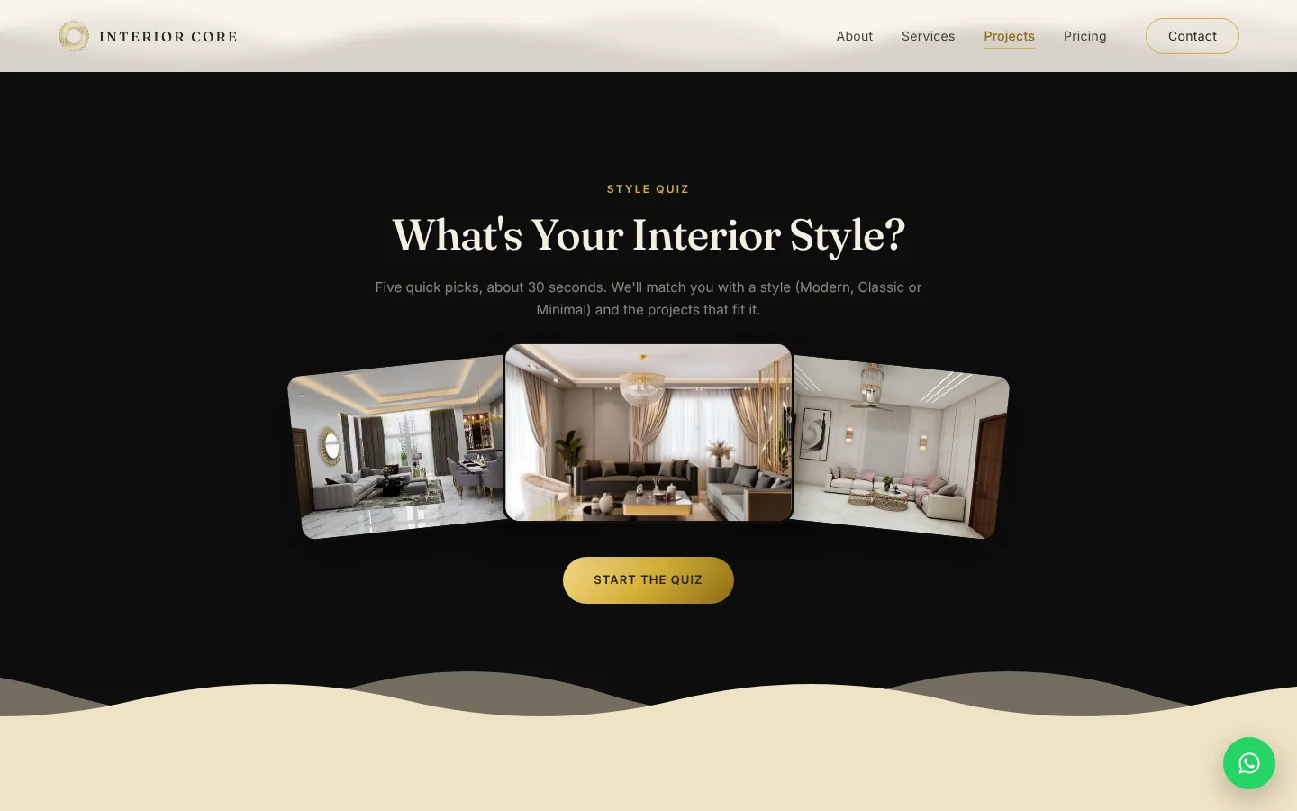 Interior Core style quiz on the projects page