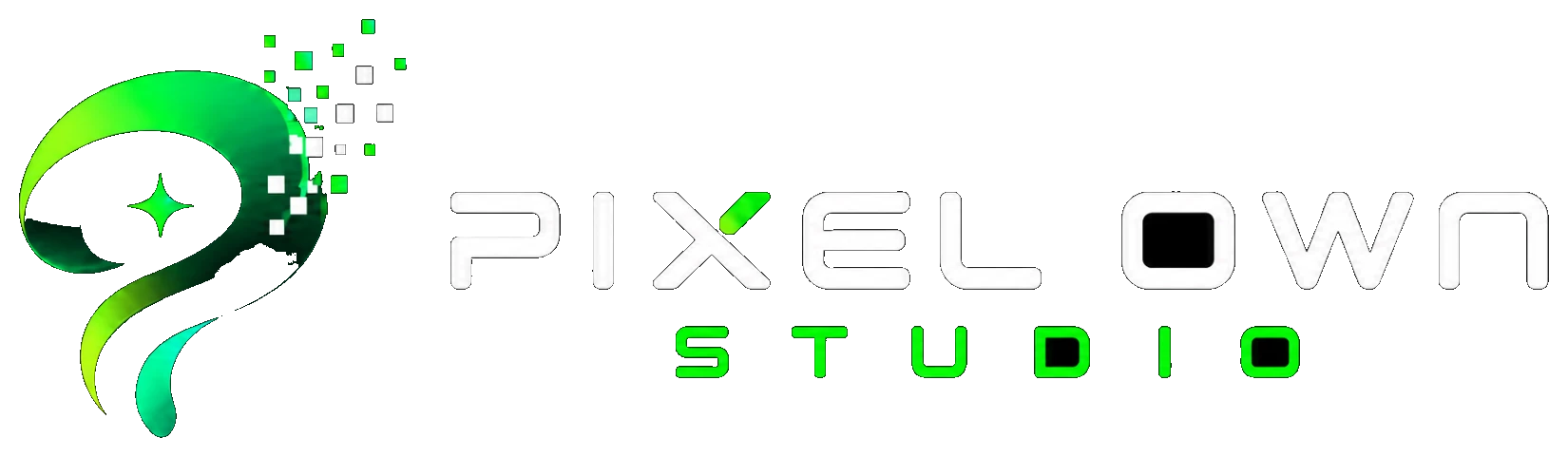 Pixel Own Studio logo - green pixel P mark and wordmark