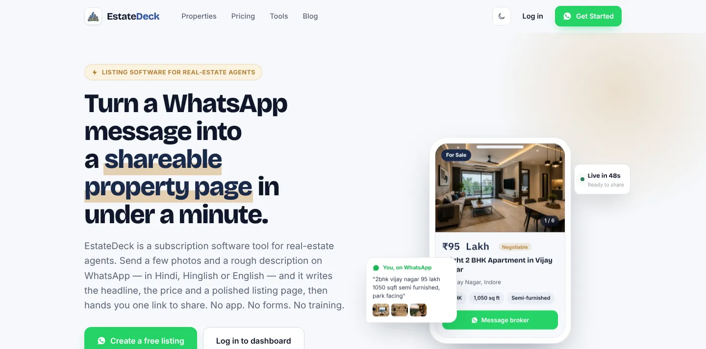 EstateDeck real estate listing software homepage preview